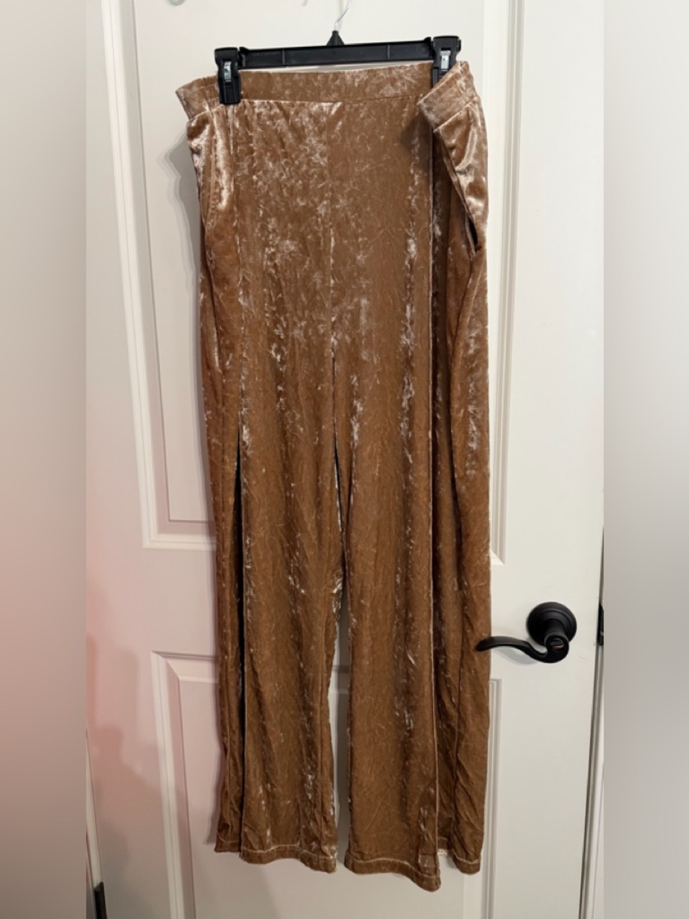 Serra Shimmery Bronze Velvet Wide-Leg Pants